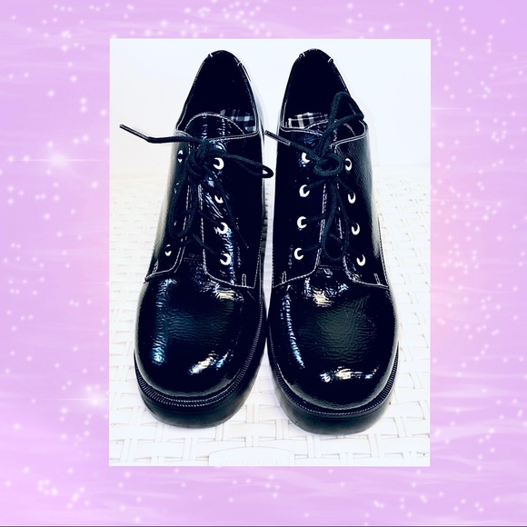 Dirty Laundry Platform Black Patent Gatsby Derby Oxfords Dark Academia - Picture 14 of 17